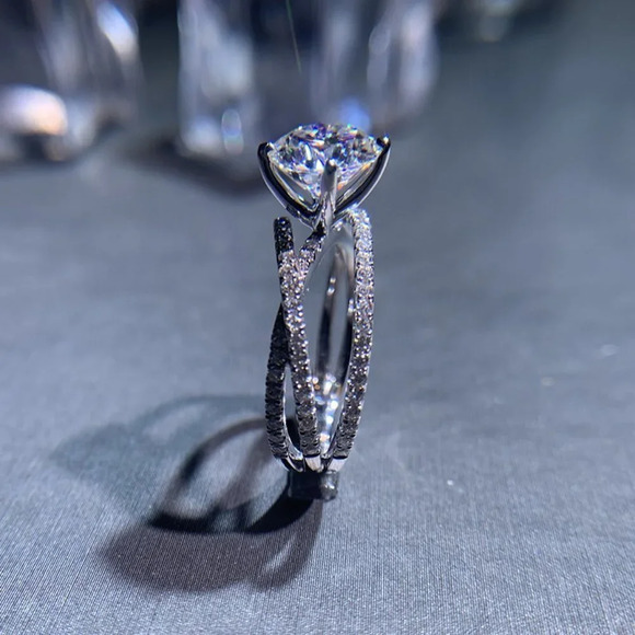 ▶Engagement CZ Clear Super Large Silver Plated Wedding Beautiful Ring, K993 - Picture 8 of 9